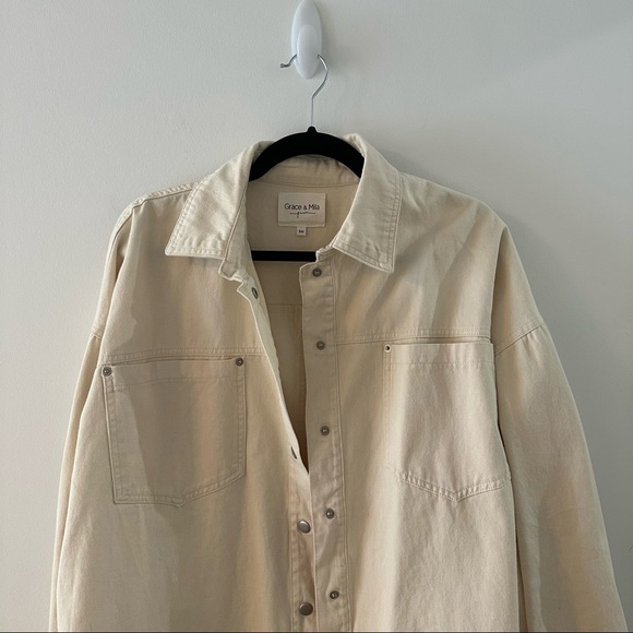 Cream Denim Button Up Shirt size S/M - Picture 2 of 5